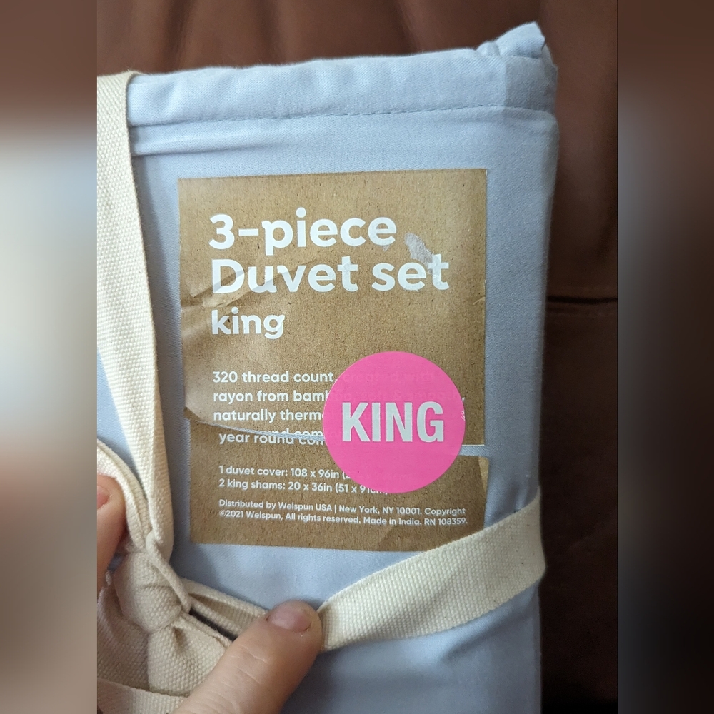 NEW 3 Piece King Soft Duvet Cover Set by Happitat Egyptian Cotton Blue - Picture 2 of 3